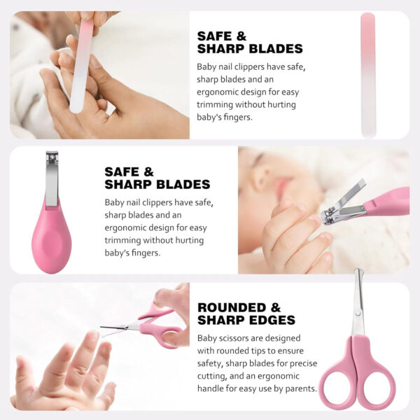 Baby Grooming Kit,Baby Health Care Kit,Baby Brush Soft Bristles 5 pcs Baby Nail Kit Nursery Care Kit Baby Hair Brush Hair Comb Nail Kit Safety Cutter Nail Clipper Set Pink