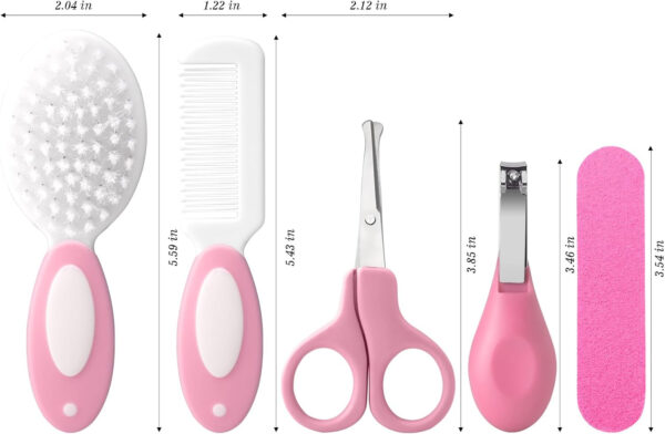 Baby Grooming Kit,Baby Health Care Kit,Baby Brush Soft Bristles 5 pcs Baby Nail Kit Nursery Care Kit Baby Hair Brush Hair Comb Nail Kit Safety Cutter Nail Clipper Set Pink