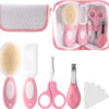 Baby Grooming Kit,Baby Health Care Kit,Baby Brush Soft Bristles 5 pcs Baby Nail Kit Nursery Care Kit Baby Hair Brush Hair Comb Nail Kit Safety Cutter Nail Clipper Set Pink