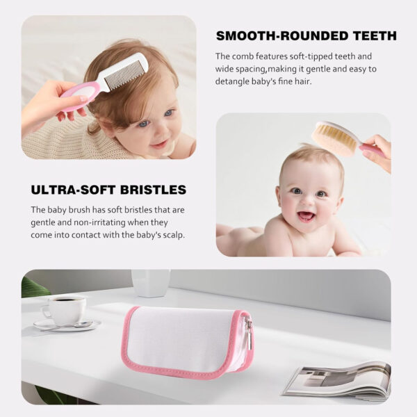 Baby Grooming Kit,Baby Health Care Kit,Baby Brush Soft Bristles 5 pcs Baby Nail Kit Nursery Care Kit Baby Hair Brush Hair Comb Nail Kit Safety Cutter Nail Clipper Set Pink
