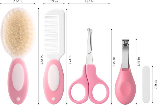 Baby Grooming Kit,Baby Health Care Kit,Baby Brush Soft Bristles 5 pcs Baby Nail Kit Nursery Care Kit Baby Hair Brush Hair Comb Nail Kit Safety Cutter Nail Clipper Set Pink