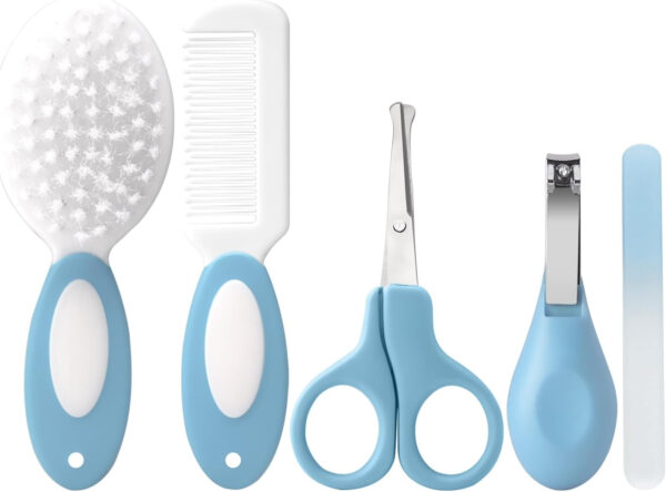 Baby Grooming Kit,Baby Health Care Kit,Baby Brush Soft Bristles 5 pcs Baby Nail Kit Nursery Care Kit Baby Hair Brush Hair Comb Nail Kit Safety Cutter Nail Clipper Set Pink