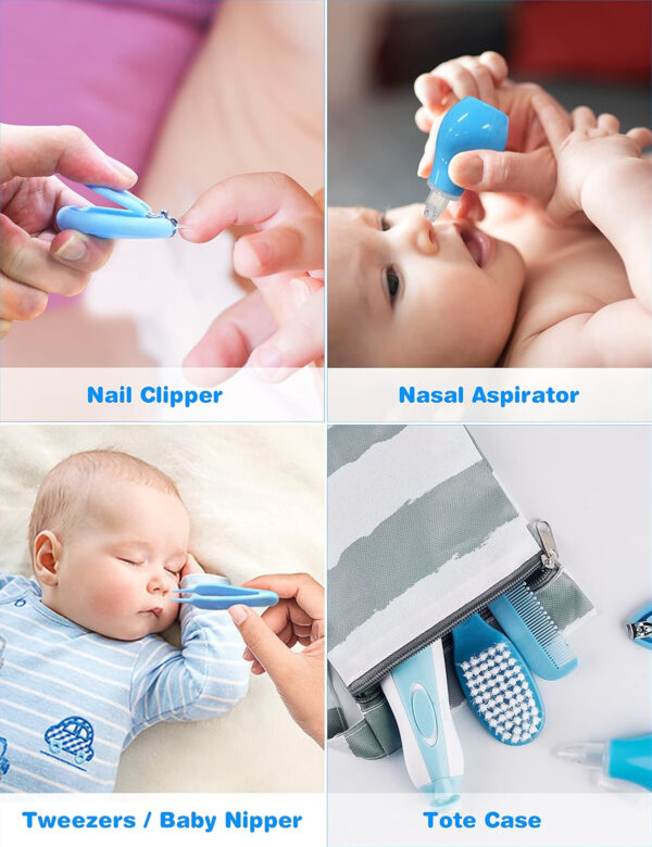 OTTOLIVES Baby Healthcare and Grooming Kit, 24 in 1 Baby Electric Nail Trimmer Set Newborn Nursery Health Care Set for Newborn Infant Toddlers Baby Boys Girls Kids Haircut Tools (0-3 Years+) (Blue)