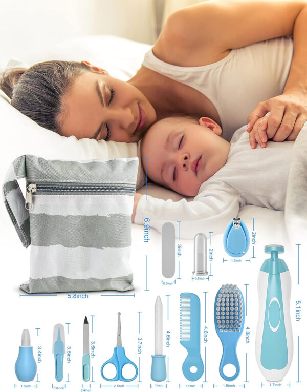 OTTOLIVES Baby Healthcare and Grooming Kit, 24 in 1 Baby Electric Nail Trimmer Set Newborn Nursery Health Care Set for Newborn Infant Toddlers Baby Boys Girls Kids Haircut Tools (0-3 Years+) (Blue)