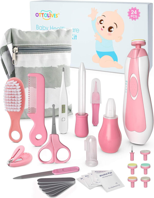 OTTOLIVES Baby Healthcare and Grooming Kit, 24 in 1 Baby Electric Nail Trimmer Set Newborn Nursery Health Care Set for Newborn Infant Toddlers Baby Boys Girls Kids Haircut Tools (0-3 Years+) (Blue)
