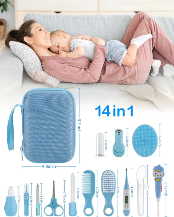 OTTOLIVES Baby Healthcare and Grooming Kit, 24 in 1 Baby Electric Nail Trimmer Set Newborn Nursery Health Care Set for Newborn Infant Toddlers Baby Boys Girls Kids Haircut Tools (0-3 Years+) (Blue)