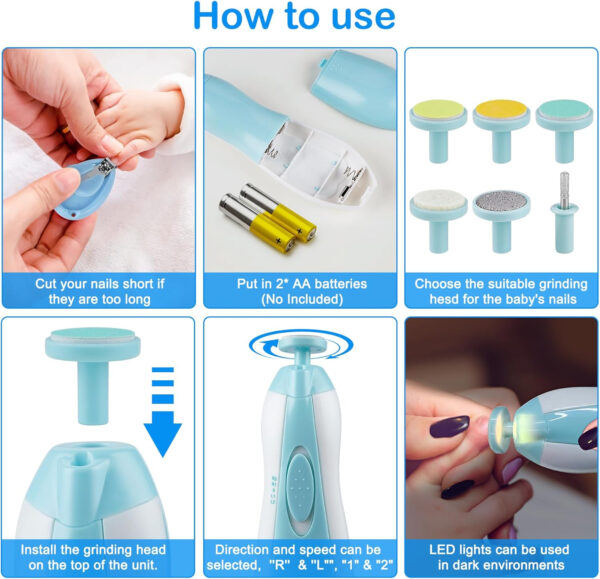 OTTOLIVES Baby Healthcare and Grooming Kit, 24 in 1 Baby Electric Nail Trimmer Set Newborn Nursery Health Care Set for Newborn Infant Toddlers Baby Boys Girls Kids Haircut Tools (0-3 Years+) (Blue)