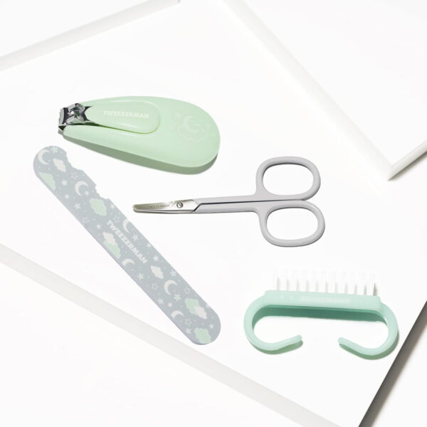 Tweezerman Baby Manicure Kit Includes Nail Clipper, Grooming Brush, Nail Trimming Scissors, and Nail File