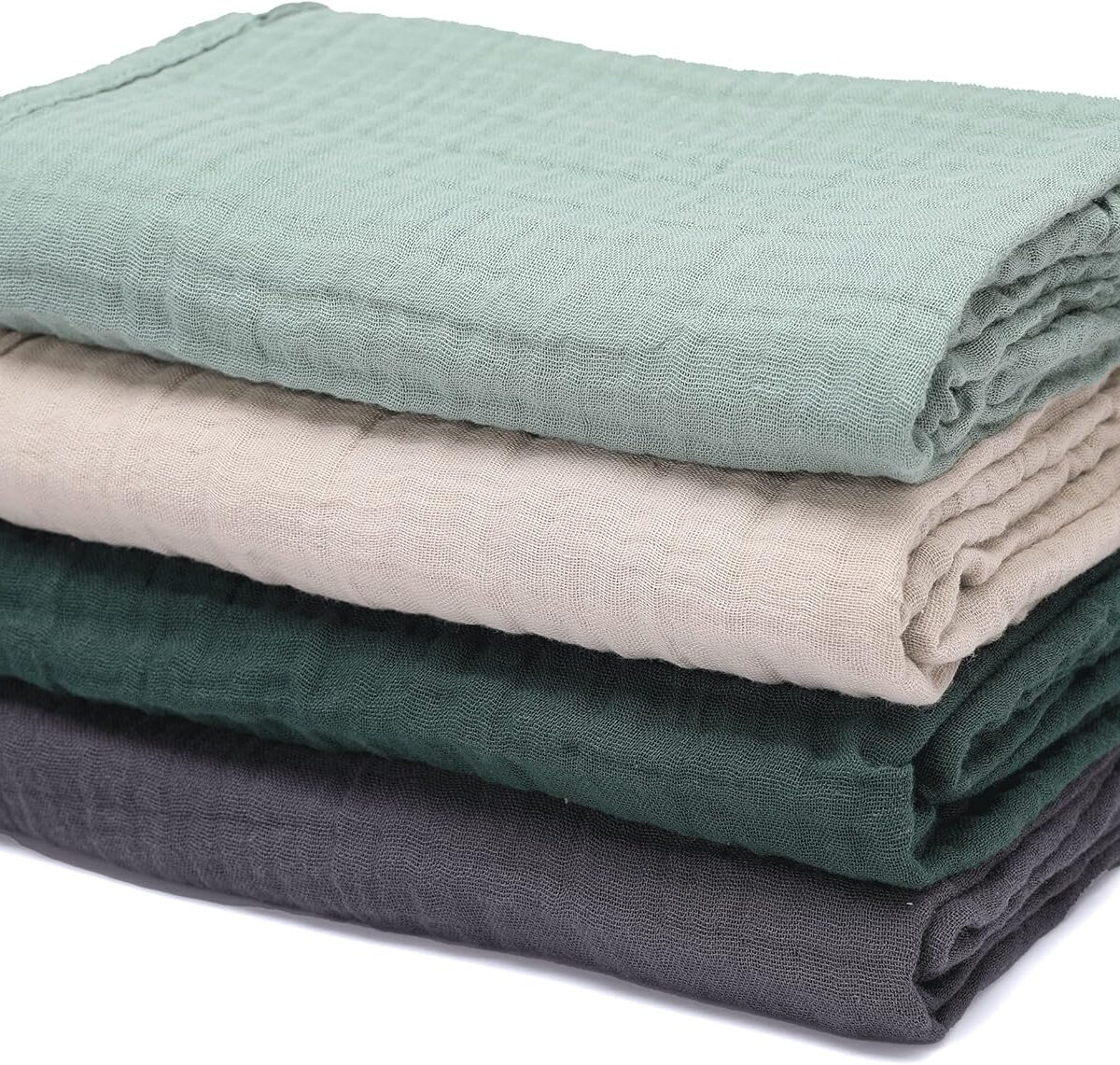 Baby Muslin Swaddle Blankets for Boys and Girls,4-Pack Breathable and Skin-Friendly,Wrap Soft Silky Cotton Muslin Swaddle Blankets/Atrovirens/Green/Apricot White/Grey…