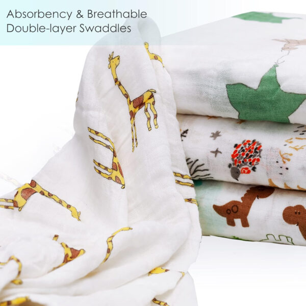 upsimples Baby Swaddle Blanket Unisex Swaddles Wrap Soft Silky Muslin Neutral Receiving Blankets for Boys and Girls, Large 47 x 47 inches, Set of 4 - Fox/Elephant/Giraffe/Dinosaur