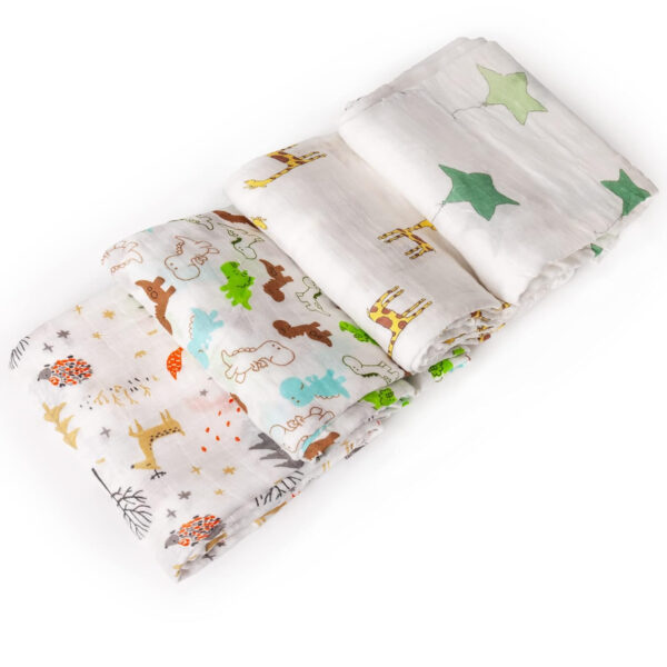 upsimples Baby Swaddle Blanket Unisex Swaddles Wrap Soft Silky Muslin Neutral Receiving Blankets for Boys and Girls, Large 47 x 47 inches, Set of 4 - Fox/Elephant/Giraffe/Dinosaur