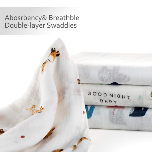 upsimples Baby Swaddle Blanket Unisex Swaddles Wrap Soft Silky Muslin Neutral Receiving Blankets for Boys and Girls, Large 47 x 47 inches, Set of 4 - Fox/Elephant/Giraffe/Dinosaur