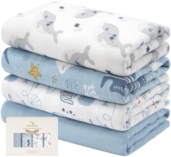 Yoofoss Organic Muslin Swaddle Blankets, Baby Blankets, 47 x 47 Inches Receiving Blanket for Baby Boys and Girls, Baby Essentials for Newborns Soft Breathable