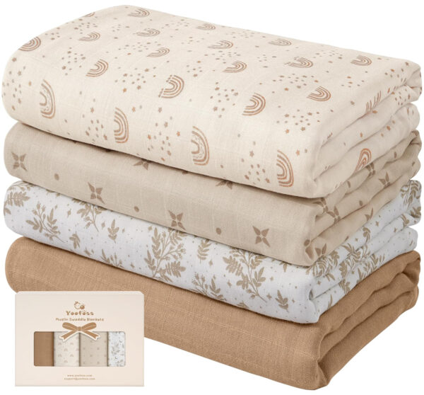 Yoofoss Organic Muslin Swaddle Blankets, Baby Blankets, 47 x 47 Inches Receiving Blanket for Baby Boys and Girls, Baby Essentials for Newborns Soft Breathable