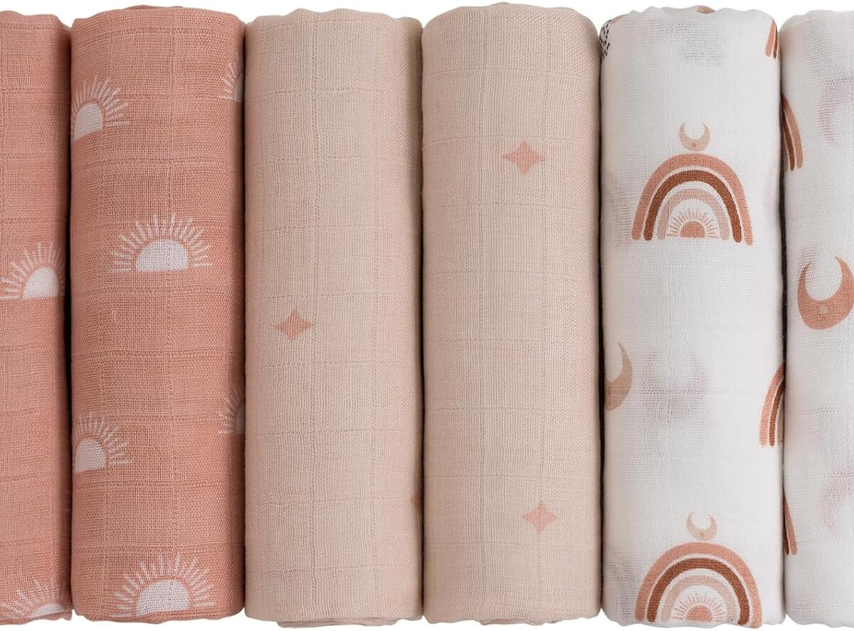 GLLQUEN BABY Receiving Blanket Boy Cotton Muslin Swaddle Blankets Girl Newborn Squares Breathable & Soft Thin Baby Blankets Cloths Double Absorbent Infant Swaddling Wrap - 6 Pack (Sun)