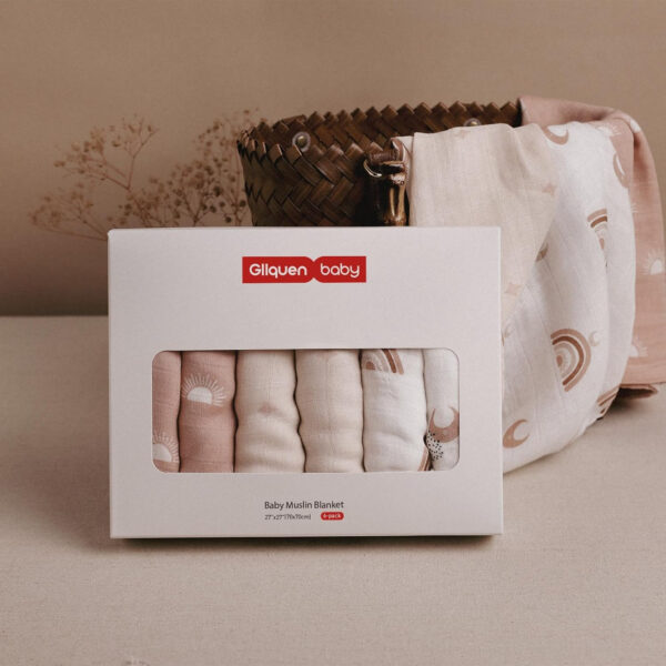 GLLQUEN BABY Receiving Blanket Boy Cotton Muslin Swaddle Blankets Girl Newborn Squares Breathable & Soft Thin Baby Blankets Cloths Double Absorbent Infant Swaddling Wrap - 6 Pack (Sun)