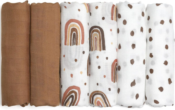 GLLQUEN BABY Receiving Blanket Boy Cotton Muslin Swaddle Blankets Girl Newborn Squares Breathable & Soft Thin Baby Blankets Cloths Double Absorbent Infant Swaddling Wrap - 6 Pack (Sun)