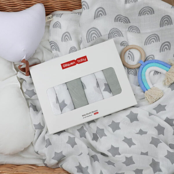 GLLQUEN BABY Receiving Blanket Boy Cotton Muslin Swaddle Blankets Girl Newborn Squares Breathable & Soft Thin Baby Blankets Cloths Double Absorbent Infant Swaddling Wrap - 6 Pack (Sun)