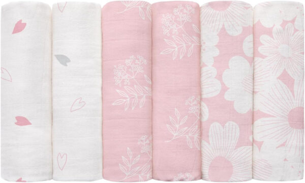 GLLQUEN BABY Receiving Blanket Boy Cotton Muslin Swaddle Blankets Girl Newborn Squares Breathable & Soft Thin Baby Blankets Cloths Double Absorbent Infant Swaddling Wrap - 6 Pack (Sun)