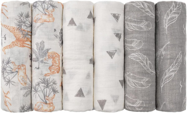 GLLQUEN BABY Receiving Blanket Boy Cotton Muslin Swaddle Blankets Girl Newborn Squares Breathable & Soft Thin Baby Blankets Cloths Double Absorbent Infant Swaddling Wrap - 6 Pack (Sun)