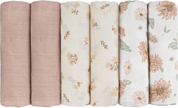 GLLQUEN BABY Receiving Blanket Boy Cotton Muslin Swaddle Blankets Girl Newborn Squares Breathable & Soft Thin Baby Blankets Cloths Double Absorbent Infant Swaddling Wrap - 6 Pack (Sun)