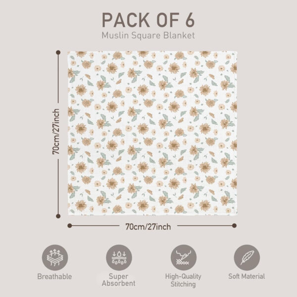 GLLQUEN BABY Receiving Blanket Boy Cotton Muslin Swaddle Blankets Girl Newborn Squares Breathable & Soft Thin Baby Blankets Cloths Double Absorbent Infant Swaddling Wrap - 6 Pack (Sun)