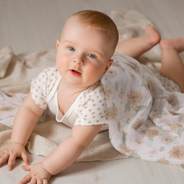 GLLQUEN BABY Receiving Blanket Boy Cotton Muslin Swaddle Blankets Girl Newborn Squares Breathable & Soft Thin Baby Blankets Cloths Double Absorbent Infant Swaddling Wrap - 6 Pack (Sun)