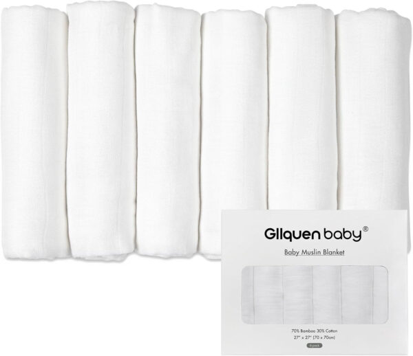 GLLQUEN BABY Receiving Blanket Boy Cotton Muslin Swaddle Blankets Girl Newborn Squares Breathable & Soft Thin Baby Blankets Cloths Double Absorbent Infant Swaddling Wrap - 6 Pack (Sun)