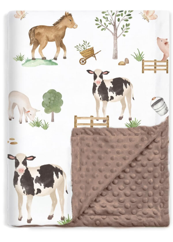 BOPRIO Baby Blankets for Unisex Boys Girls, Super Soft Nursery Minky Blankets with Baby Elephant Design and Dotted Fleece Backing, Printed Bed Throws Newborn