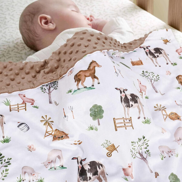 BOPRIO Baby Blankets for Unisex Boys Girls, Super Soft Nursery Minky Blankets with Baby Elephant Design and Dotted Fleece Backing, Printed Bed Throws Newborn