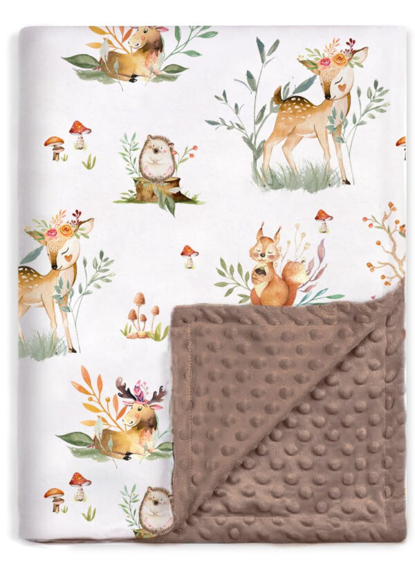 BOPRIO Baby Blankets for Unisex Boys Girls, Super Soft Nursery Minky Blankets with Baby Elephant Design and Dotted Fleece Backing, Printed Bed Throws Newborn