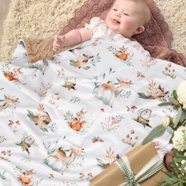 BOPRIO Baby Blankets for Unisex Boys Girls, Super Soft Nursery Minky Blankets with Baby Elephant Design and Dotted Fleece Backing, Printed Bed Throws Newborn