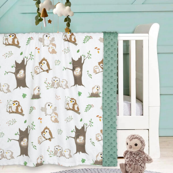 BOPRIO Baby Blankets for Unisex Boys Girls, Super Soft Nursery Minky Blankets with Baby Elephant Design and Dotted Fleece Backing, Printed Bed Throws Newborn