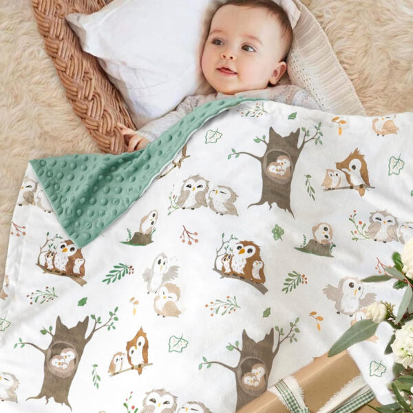 BOPRIO Baby Blankets for Unisex Boys Girls, Super Soft Nursery Minky Blankets with Baby Elephant Design and Dotted Fleece Backing, Printed Bed Throws Newborn