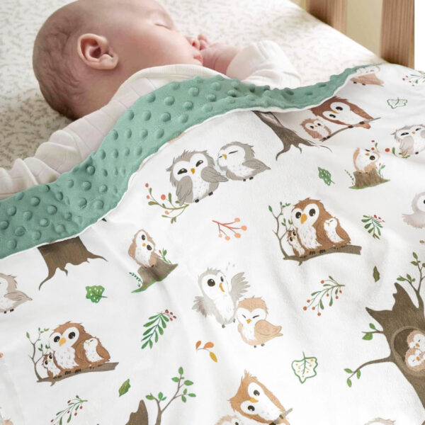 BOPRIO Baby Blankets for Unisex Boys Girls, Super Soft Nursery Minky Blankets with Baby Elephant Design and Dotted Fleece Backing, Printed Bed Throws Newborn