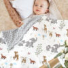 BOPRIO Baby Blankets for Unisex Boys Girls, Super Soft Nursery Minky Blankets with Baby Elephant Design and Dotted Fleece Backing, Printed Bed Throws Newborn