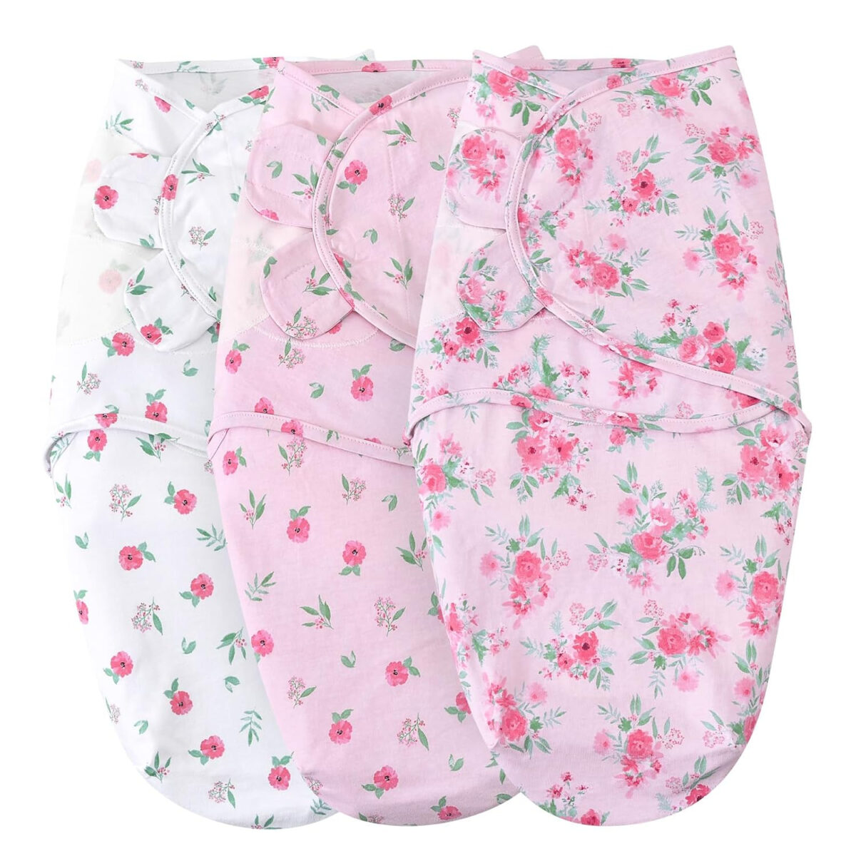 david's kids 100% Cotton 3 Pack Baby Swaddle Wrap for 0-3 Months, Soft Breathable Swaddle Blanket for Newborn Infant, Adjustable Baby Wrap Sleep Sacks for Girls, Newborn Essentials, Floral