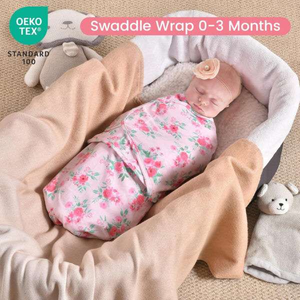 david's kids 100% Cotton 3 Pack Baby Swaddle Wrap for 0-3 Months, Soft Breathable Swaddle Blanket for Newborn Infant, Adjustable Baby Wrap Sleep Sacks for Girls, Newborn Essentials, Floral