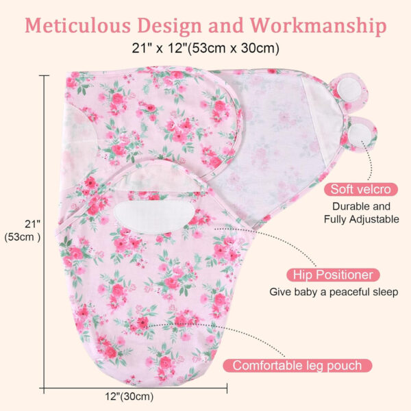 david's kids 100% Cotton 3 Pack Baby Swaddle Wrap for 0-3 Months, Soft Breathable Swaddle Blanket for Newborn Infant, Adjustable Baby Wrap Sleep Sacks for Girls, Newborn Essentials, Floral