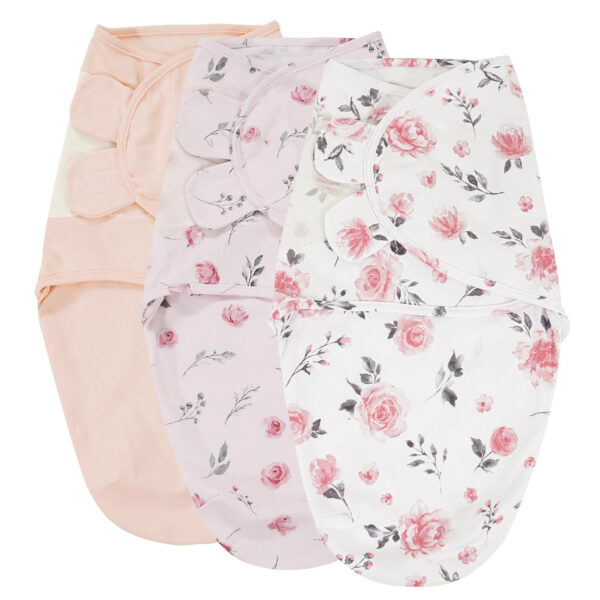 david's kids 100% Cotton 3 Pack Baby Swaddle Wrap for 0-3 Months, Soft Breathable Swaddle Blanket for Newborn Infant, Adjustable Baby Wrap Sleep Sacks for Girls, Newborn Essentials, Floral