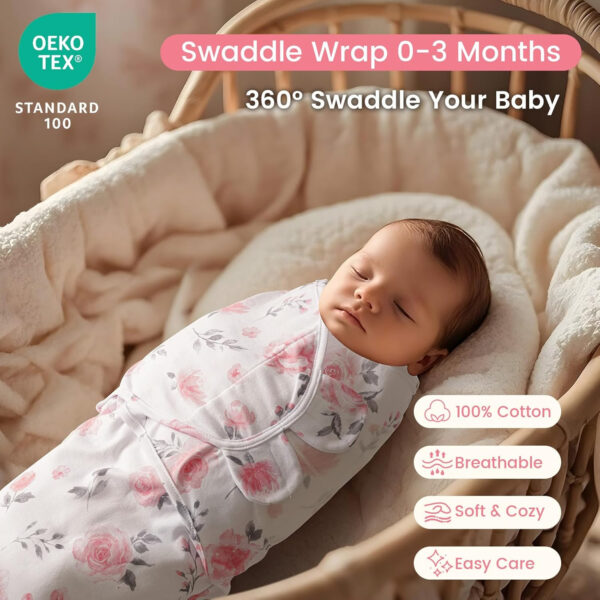 david's kids 100% Cotton 3 Pack Baby Swaddle Wrap for 0-3 Months, Soft Breathable Swaddle Blanket for Newborn Infant, Adjustable Baby Wrap Sleep Sacks for Girls, Newborn Essentials, Floral