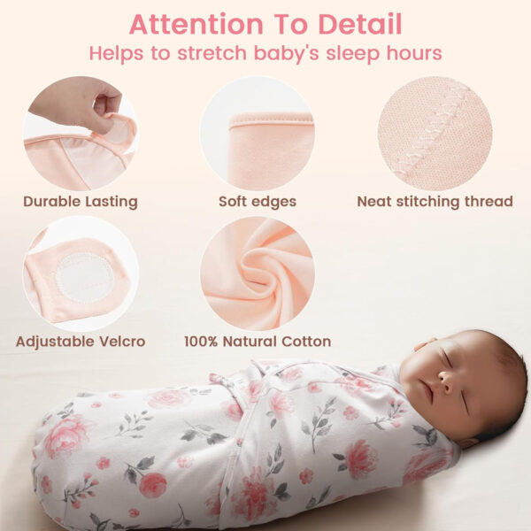 david's kids 100% Cotton 3 Pack Baby Swaddle Wrap for 0-3 Months, Soft Breathable Swaddle Blanket for Newborn Infant, Adjustable Baby Wrap Sleep Sacks for Girls, Newborn Essentials, Floral