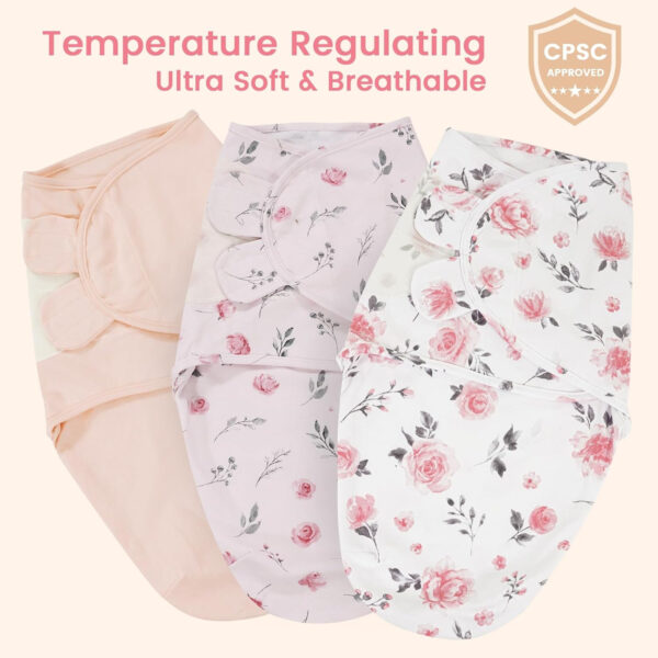 david's kids 100% Cotton 3 Pack Baby Swaddle Wrap for 0-3 Months, Soft Breathable Swaddle Blanket for Newborn Infant, Adjustable Baby Wrap Sleep Sacks for Girls, Newborn Essentials, Floral