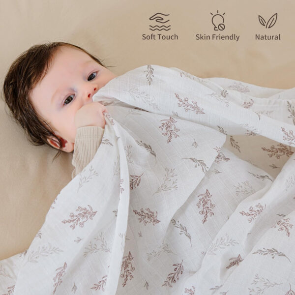 Muslin Swaddle Blankets for Boys and Girls, Soft Cotton Baby Swaddle Blankets for Unisex, 47 X 47 inches Muslin Swaddles, 4 Pack Leaves & Warmth Colors