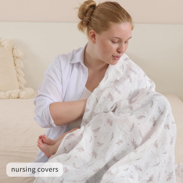 Muslin Swaddle Blankets for Boys and Girls, Soft Cotton Baby Swaddle Blankets for Unisex, 47 X 47 inches Muslin Swaddles, 4 Pack Leaves & Warmth Colors