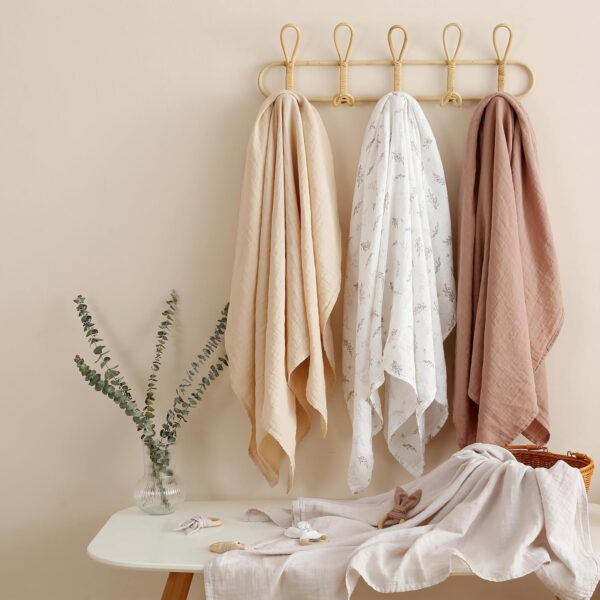 Muslin Swaddle Blankets for Boys and Girls, Soft Cotton Baby Swaddle Blankets for Unisex, 47 X 47 inches Muslin Swaddles, 4 Pack Leaves & Warmth Colors