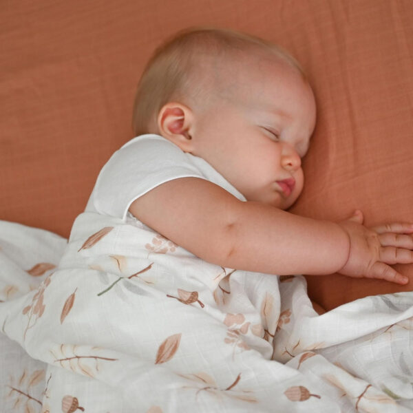 Muslin Swaddle Blankets for Boys and Girls, Soft Cotton Baby Swaddle Blankets for Unisex, 47 X 47 inches Muslin Swaddles, 4 Pack Leaves & Warmth Colors