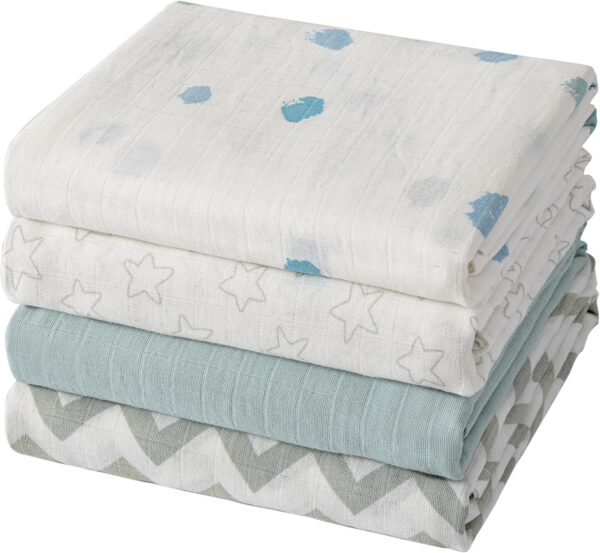 Muslin Swaddle Blankets for Boys and Girls, Soft Cotton Baby Swaddle Blankets for Unisex, 47 X 47 inches Muslin Swaddles, 4 Pack Leaves & Warmth Colors