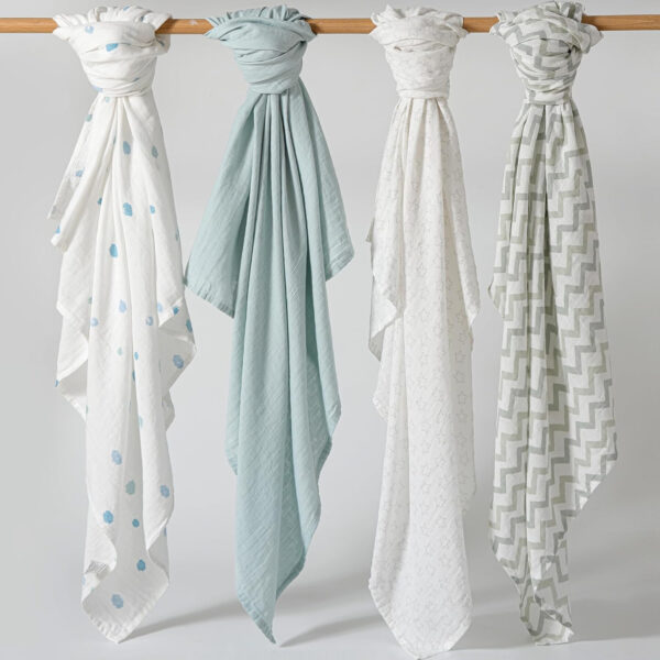 Muslin Swaddle Blankets for Boys and Girls, Soft Cotton Baby Swaddle Blankets for Unisex, 47 X 47 inches Muslin Swaddles, 4 Pack Leaves & Warmth Colors