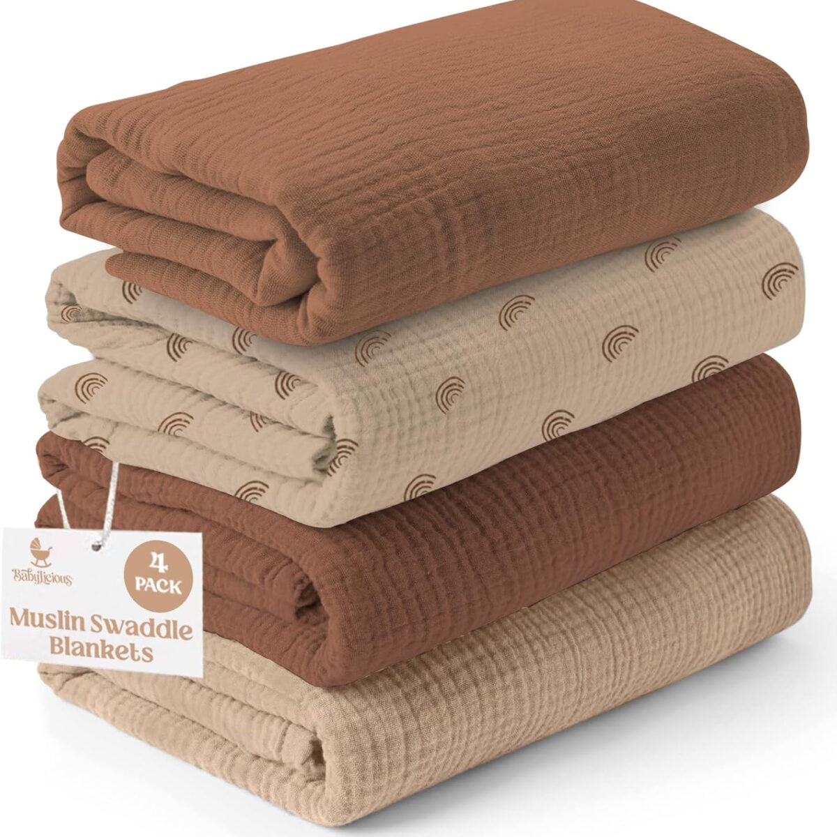 Muslin Swaddle Blankets - 4 Pack | Muslin Baby Blanket for Newborn Boy/Girl | Soft&Breathable Receiving Blankets | Newborn Swaddle Blanket (47" x 47")| Baby Essentials,Registry & Gift- Desert Dreams